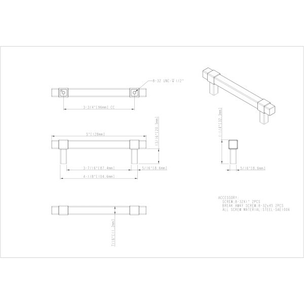 96 mm Center-to-Center Polished Nickel Square Zane Cabinet Pull - Image 4