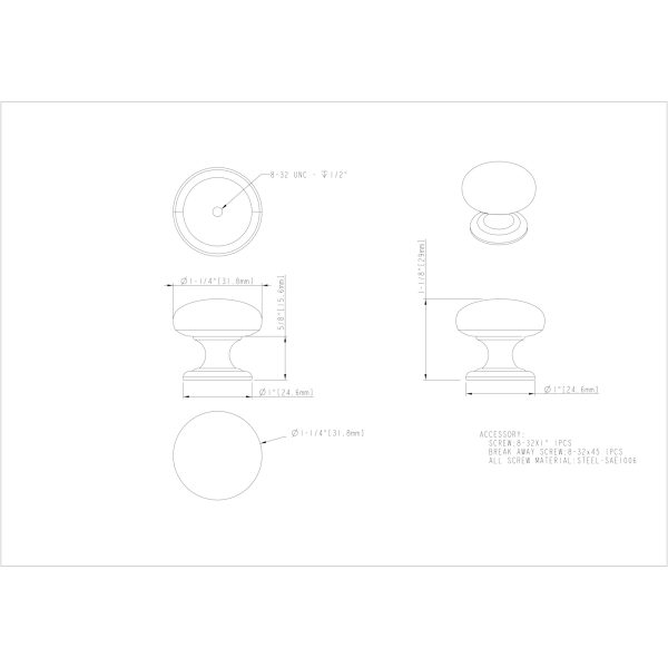 1-1/4" Diameter Satin Nickel Florence Cabinet Mushroom Knob - Image 3