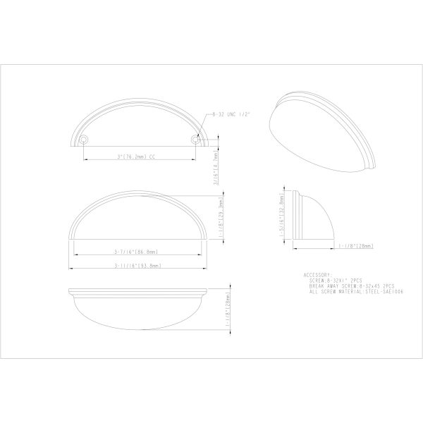 3" Center-to-Center Satin Nickel Florence Cabinet Cup Pull - Image 5