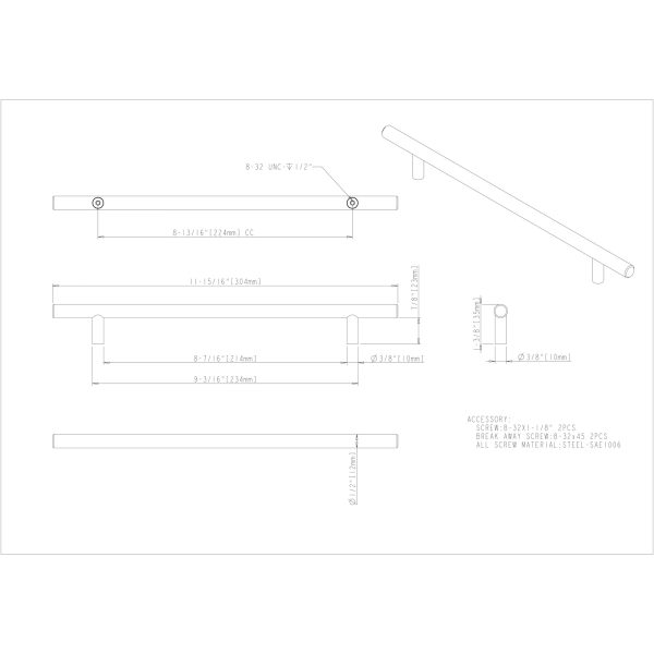 224 mm Center-to-Center Hollow Stainless Steel Naples Cabinet Bar Pull - Image 4