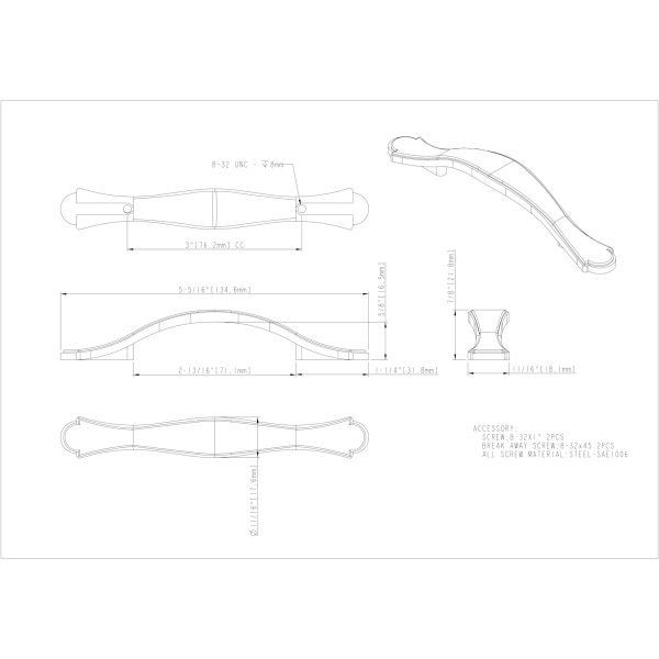 3" Center-to-Center Satin Nickel Gatsby Cabinet Pull - Image 5