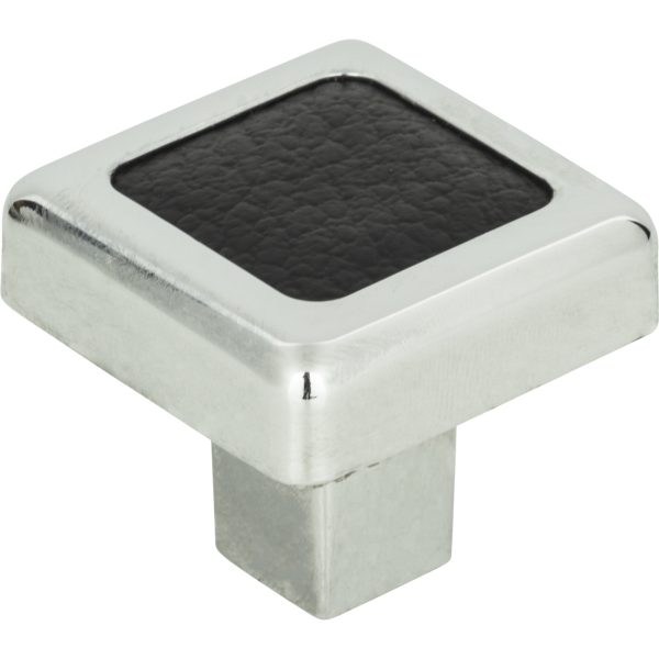 Paradigm Square Knob 1 1/4 Inch CH & Black Leather - Image 3