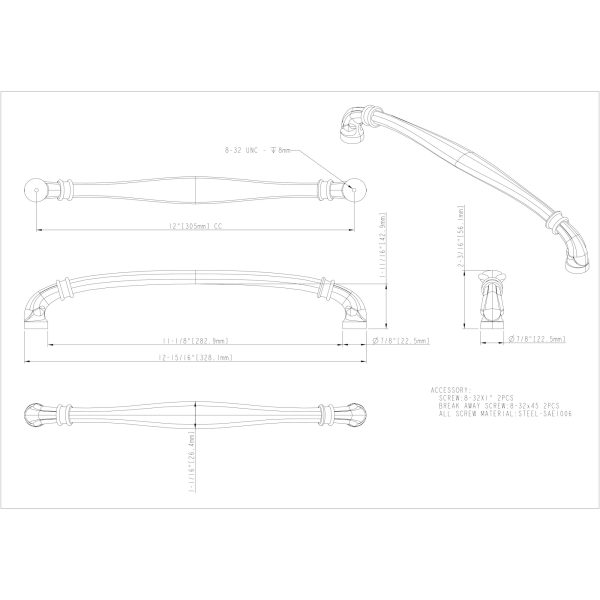 12" Center-to-Center Satin Nickel Larkin 3 Knurled Center Appliance Handle - Image 4