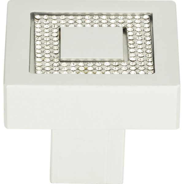 Crystal Square Inset Knob 1 3/8 Inch Matte Chrome