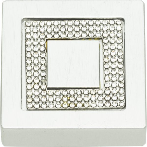Crystal Square Inset Knob 1 3/8 Inch Matte Chrome - Image 4