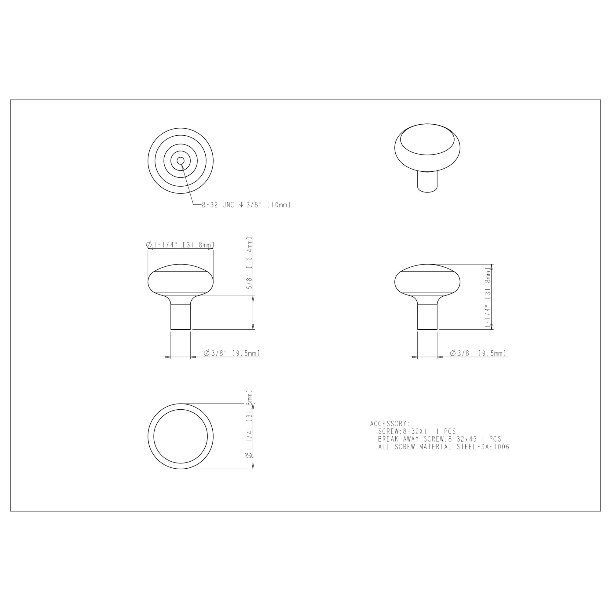 1-1/4" Diameter Satin Nickel Loxley Cabinet Knob - Image 6