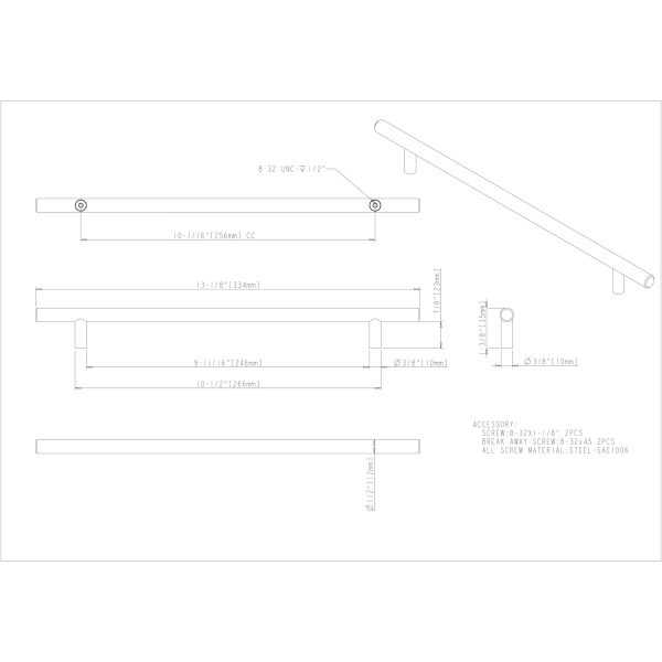 256 mm Center-to-Center Hollow Matte Black Stainless Steel Naples Cabinet Bar Pull - Image 5