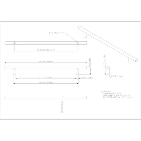 256 mm Center-to-Center Satin Bronze Naples Cabinet Bar Pull - Image 5