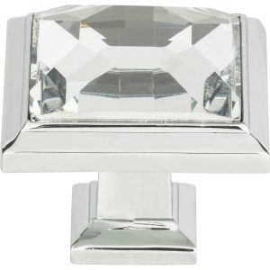 Legacy Crystal Square Knob 1 5/16 Inch Polished Chrome