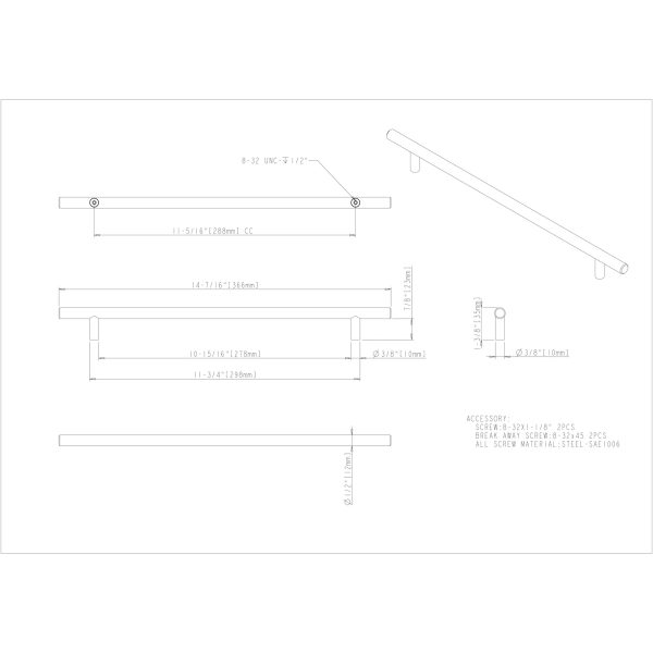 288 mm Center-to-Center Hollow Matte Black Stainless Steel Naples Cabinet Bar Pull - Image 5