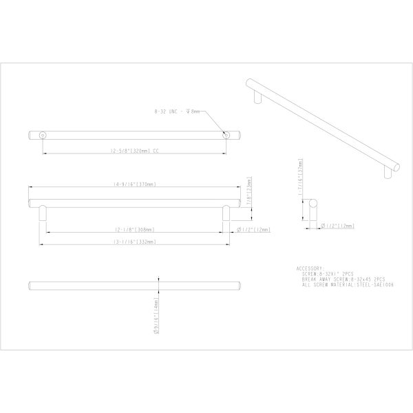 320 mm Center-to-Center Satin Nickel Key West Cabinet Bar Pull - Image 4