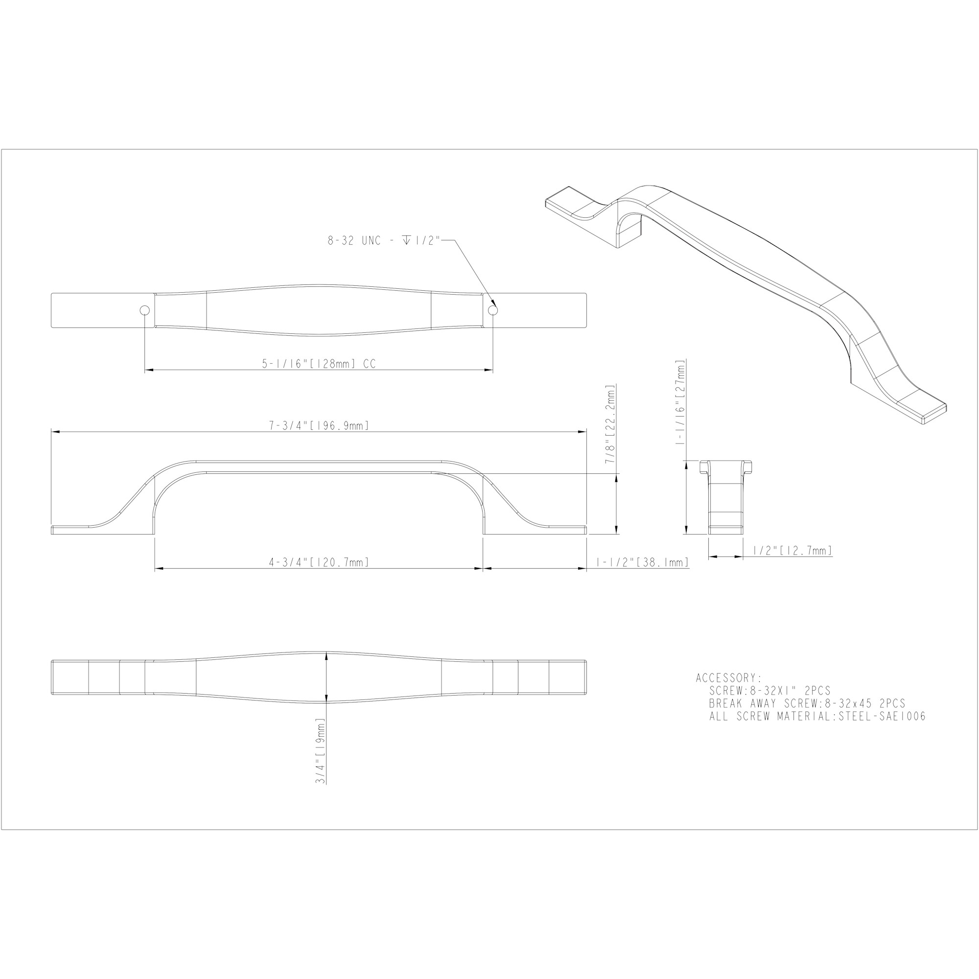 128 mm Center-to-Center Satin Nickel Square Cosgrove Cabinet Pull - Image 4