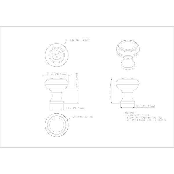 1-3/16" Diameter Brushed Oil Rubbed Bronze Button Westbury Cabinet Knob - Image 3
