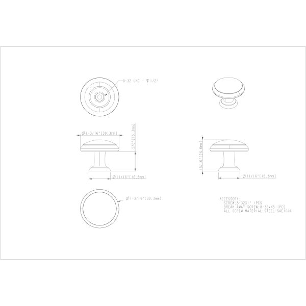 1-3/16" Diameter Gun Metal Gatsby Cabinet Mushroom Knob - Image 4