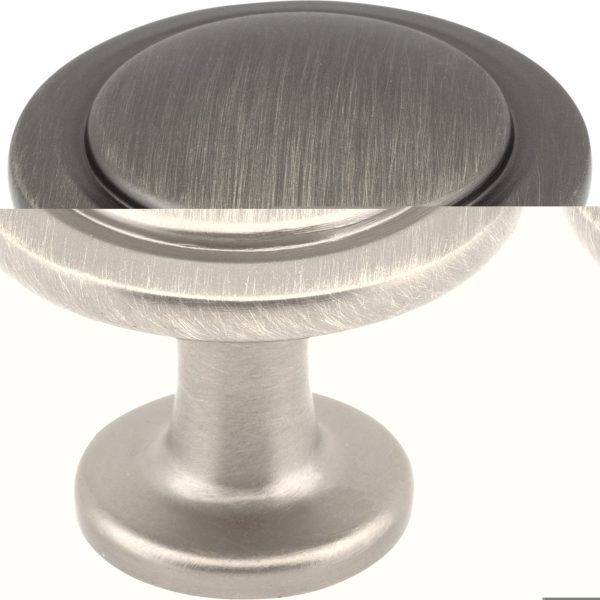 1-1/4" Diameter Brushed Pewter Round Button Gatsby Cabinet Knob