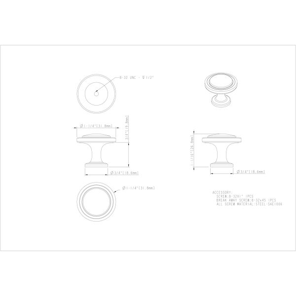 1-3/16" Diameter Polished Chrome Kenner Cabinet Mushroom Knob - Image 3