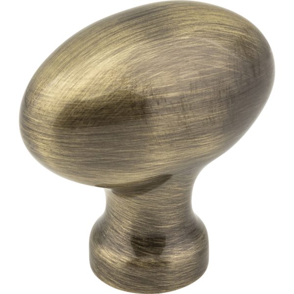 1-9/16" Overall Length Brushed Antique Brass Football Lyon Cabinet Knob