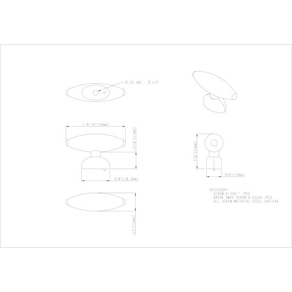 1-9/16" Overall Length Matte Silver Football Verona Cabinet "T" Knob - Image 4
