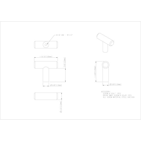 1-9/16" Overall Length Satin Nickel Naples Cabinet "T" Knob - Image 4