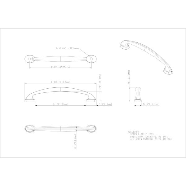 96 mm Center-to-Center Dull Nickel Arched Capri Cabinet Pull - Image 4