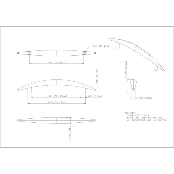 128 mm Center-to-Center Matte Black Arched Verona Cabinet Pull - Image 4