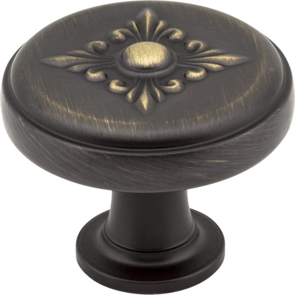 1-3/8" Diameter Antique Brushed Satin Brass Baroque Lafayette Cabinet Knob