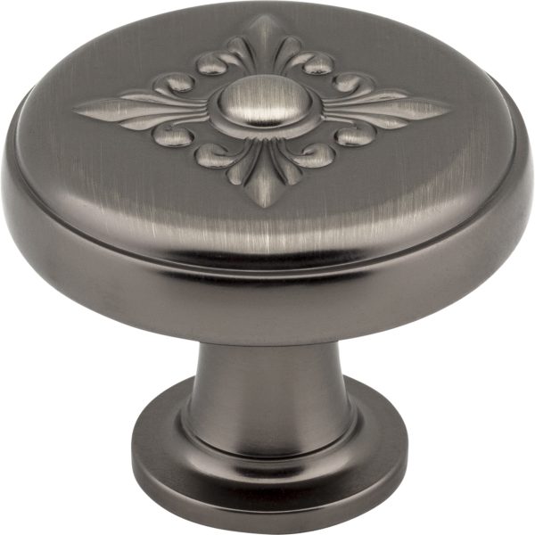1-3/8" Diameter Brushed Pewter Baroque Lafayette Cabinet Knob
