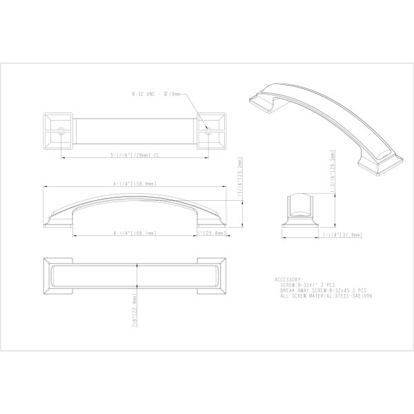 128 mm Center-to-Center Satin Nickel Square Annadale Cabinet Pull - Image 4