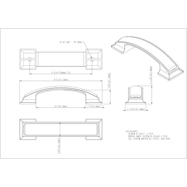 228 mm Center-to-Center Satin Nickel Square Anwick Cabinet Pull - Image 4
