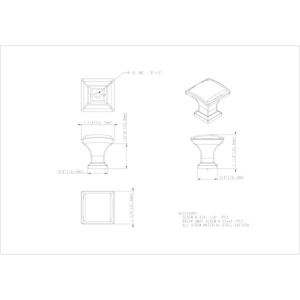 1-1/4" Overall Length Matte Black Square Annadale Cabinet Knob - Image 5