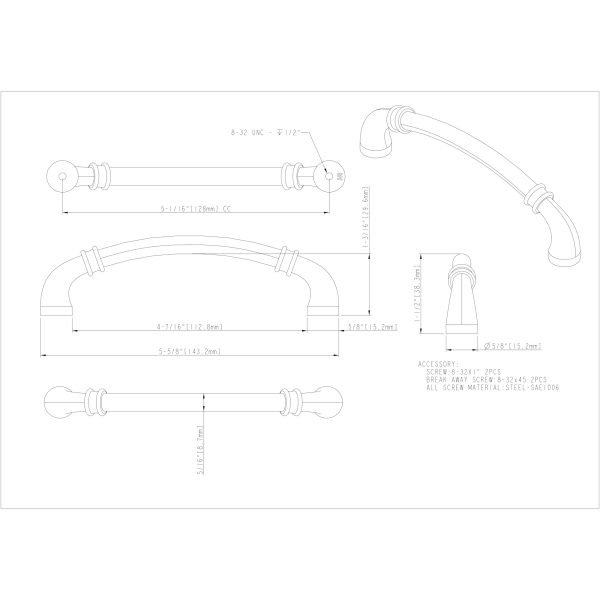 128 mm Center-to-Center Brushed Oil Rubbed Bronze Marie Cabinet Pull - Image 3
