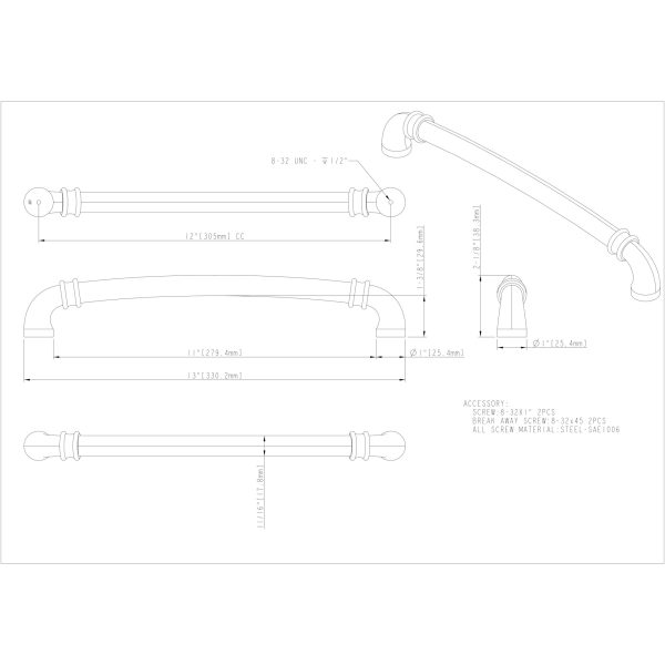 12" Center-to-Center Polished Chrome Marie Appliance Handle - Image 3