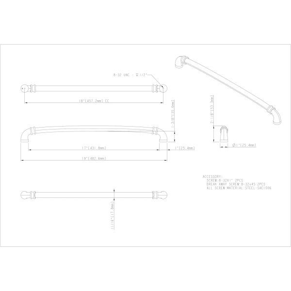 18" Center-to-Center Matte Black Marie Appliance Handle - Image 3