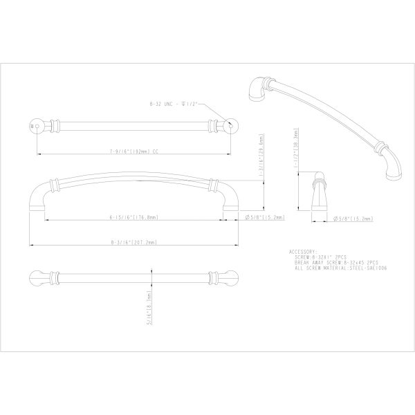 192 mm Center-to-Center Satin Nickel Marie Cabinet Pull - Image 3