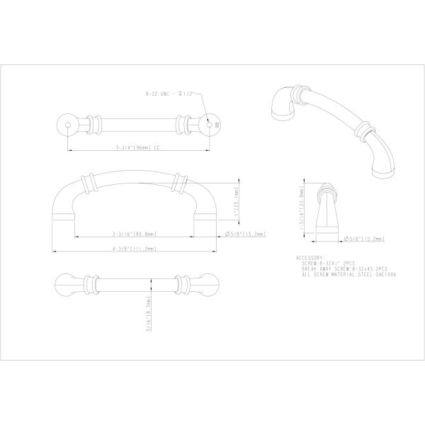96 mm Center-to-Center Satin Nickel Marie Cabinet Pull - Image 3