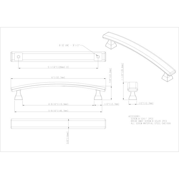 128 mm Center-to-Center Brushed Oil Rubbed Bronze Square Hadly Cabinet Pull - Image 4