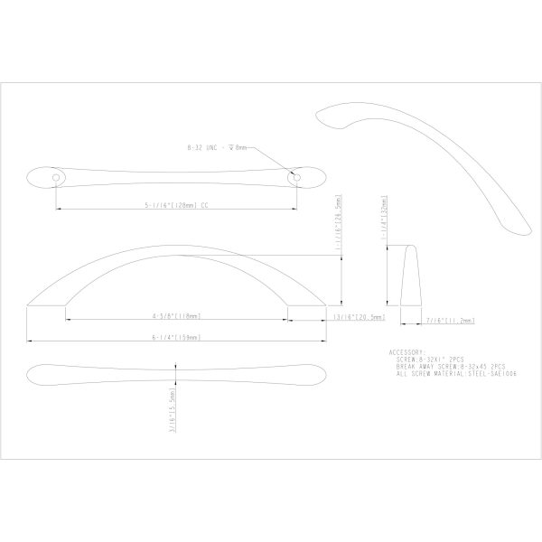 128 mm Center-to-Center Black Arched Verona Cabinet Pull - Image 4