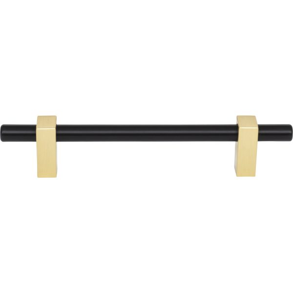 128 mm Center-to-Center Matte Black with Brushed Gold Larkin Cabinet Bar Pull - Image 3