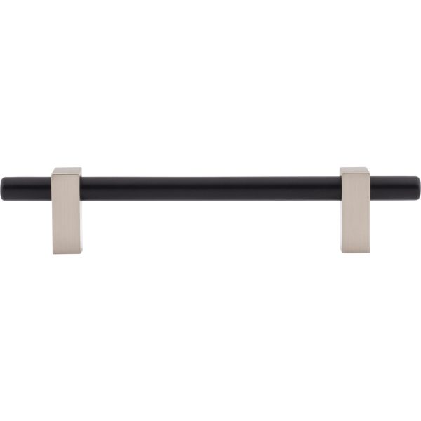 128 mm Center-to-Center Matte Black with Satin Nickel Larkin Cabinet Bar Pull - Image 6