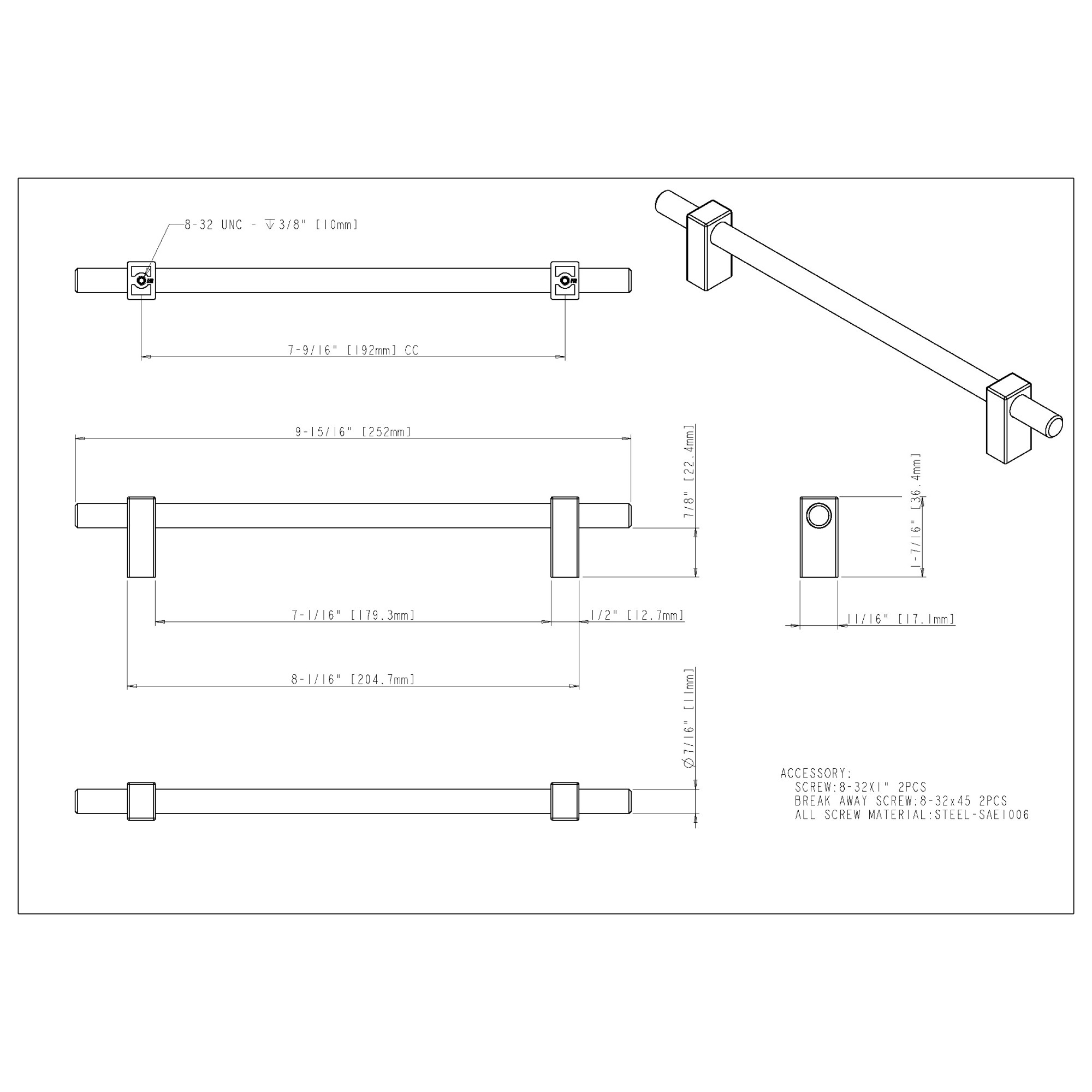Larkin 2 Cabinet Pull – 192 mm in Matte Black w/Polished Chrome