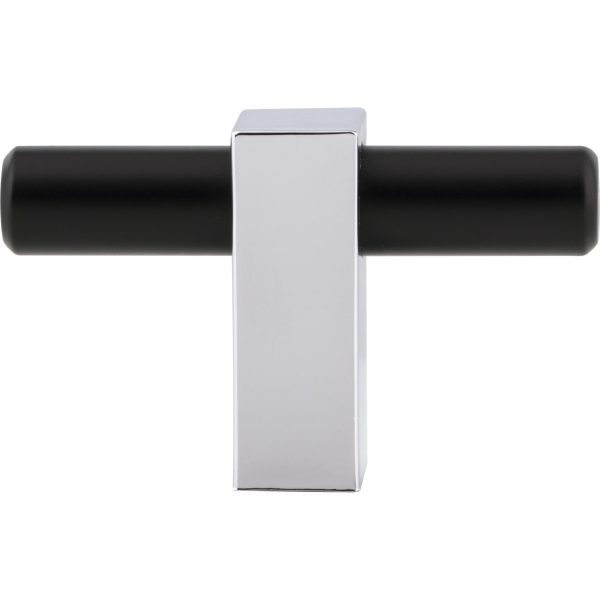 2-3/8" Overall Length Matte Black with Polished Chrome Larkin "T" Knob - Image 6