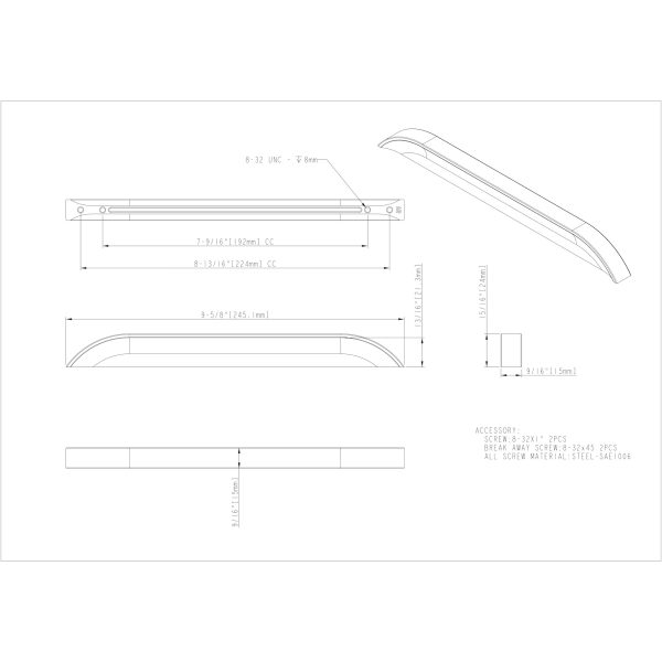 192 mm / 224 mm  Center-to-Center Brushed Pewter Elara Cabinet Pinch Pull - Image 4