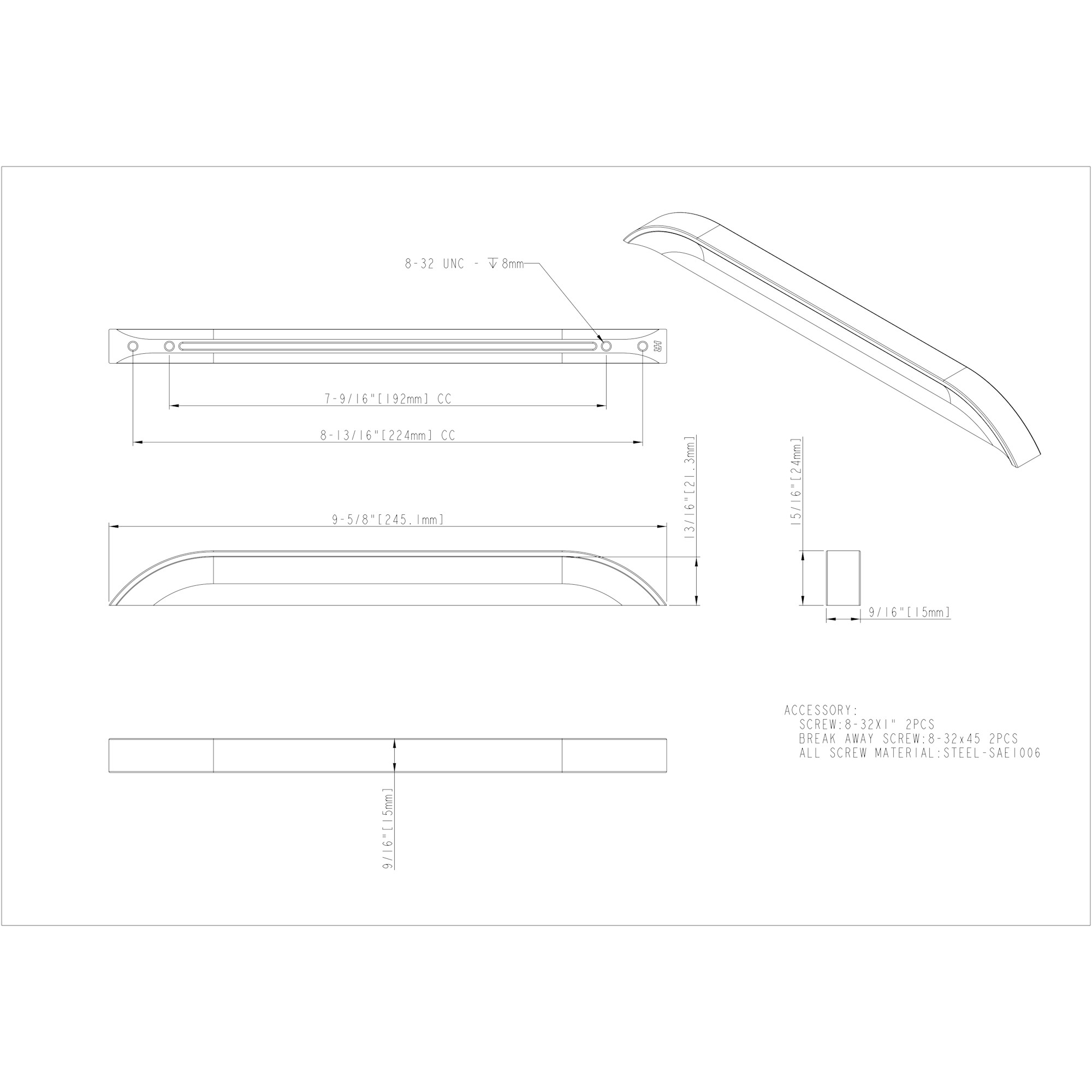 192 mm / 224 mm Center-to-Center Polished Chrome Elara Cabinet Pinch Pull - Image 4