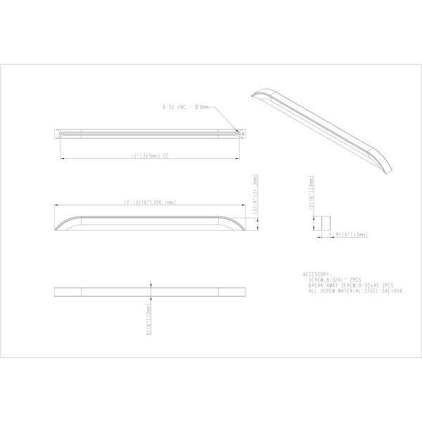 305 mm Center-to-Center Satin Nickel Elara Cabinet Pinch Pull - Image 4