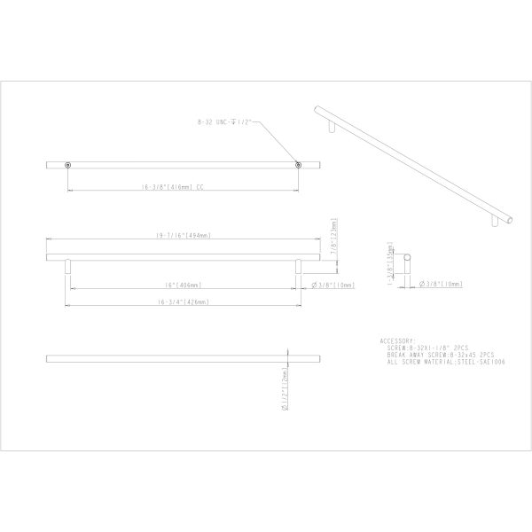416 mm Center-to-Center Hollow Stainless Steel Naples Cabinet Bar Pull - Image 4