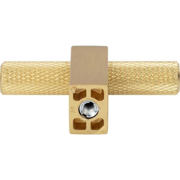 2-3/8" Overall Length Brushed Gold Larkin Knurled "T" Knob - Image 5