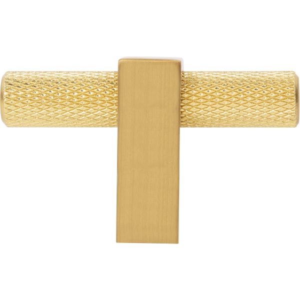 2-3/8" Overall Length Brushed Gold Larkin Knurled "T" Knob - Image 6