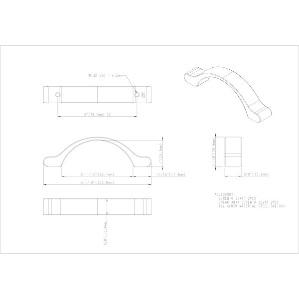 3" Center-to-Center Polished Chrome Arched Seaver Cabinet Pull - Image 4