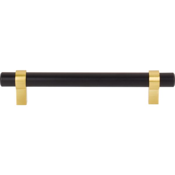 128 mm Center-to-Center Matte Black with Brushed Gold Key Grande Cabinet Bar Pull - Image 3