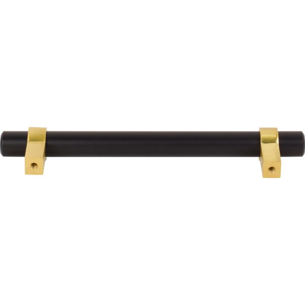 128 mm Center-to-Center Matte Black with Brushed Gold Key Grande Cabinet Bar Pull - Image 5